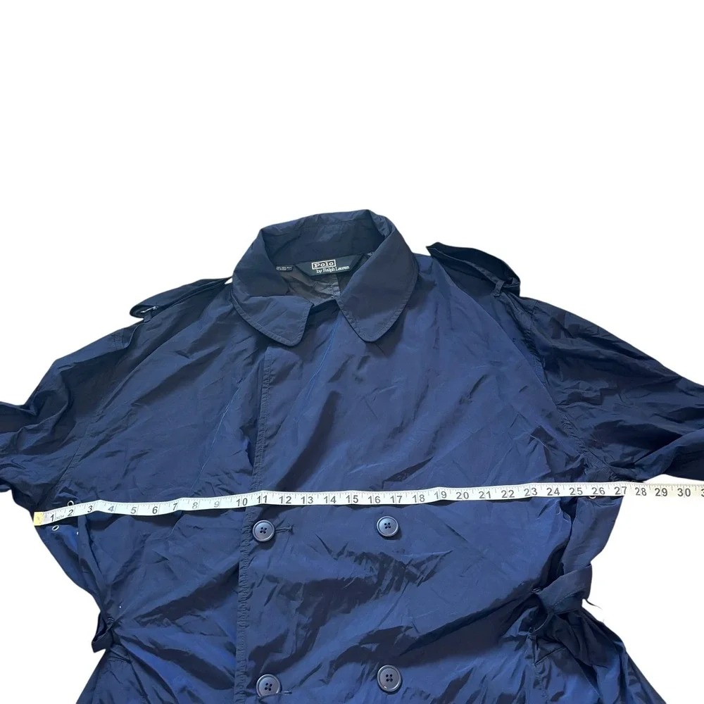Polo Ralph Lauren Mens Navy Blue Nylon Double Breasted Trench Coat XL Epaulets‎